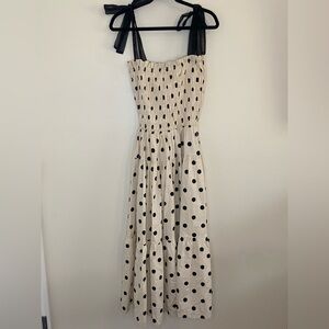 En Saison Black and Cream Polka Dot Midi Dress Smoked Tiered Cottagecore Large